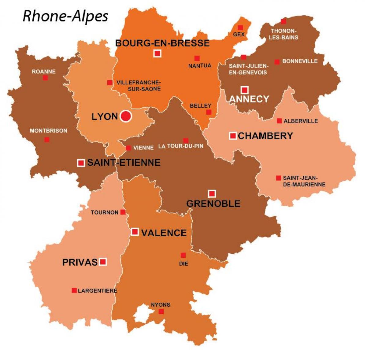 Lyon region, Frankreich-map