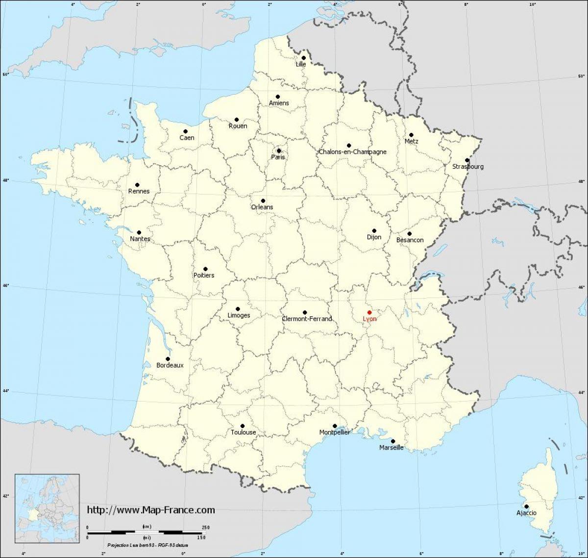 wo ist Lyon in Frankreich in einer Karte