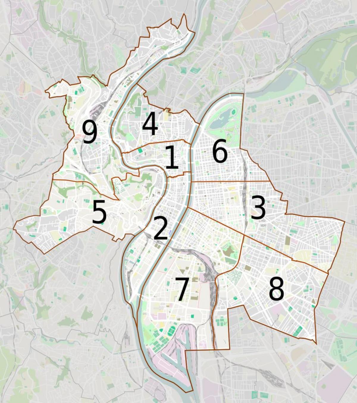 Karte des arrondissements von Lyon