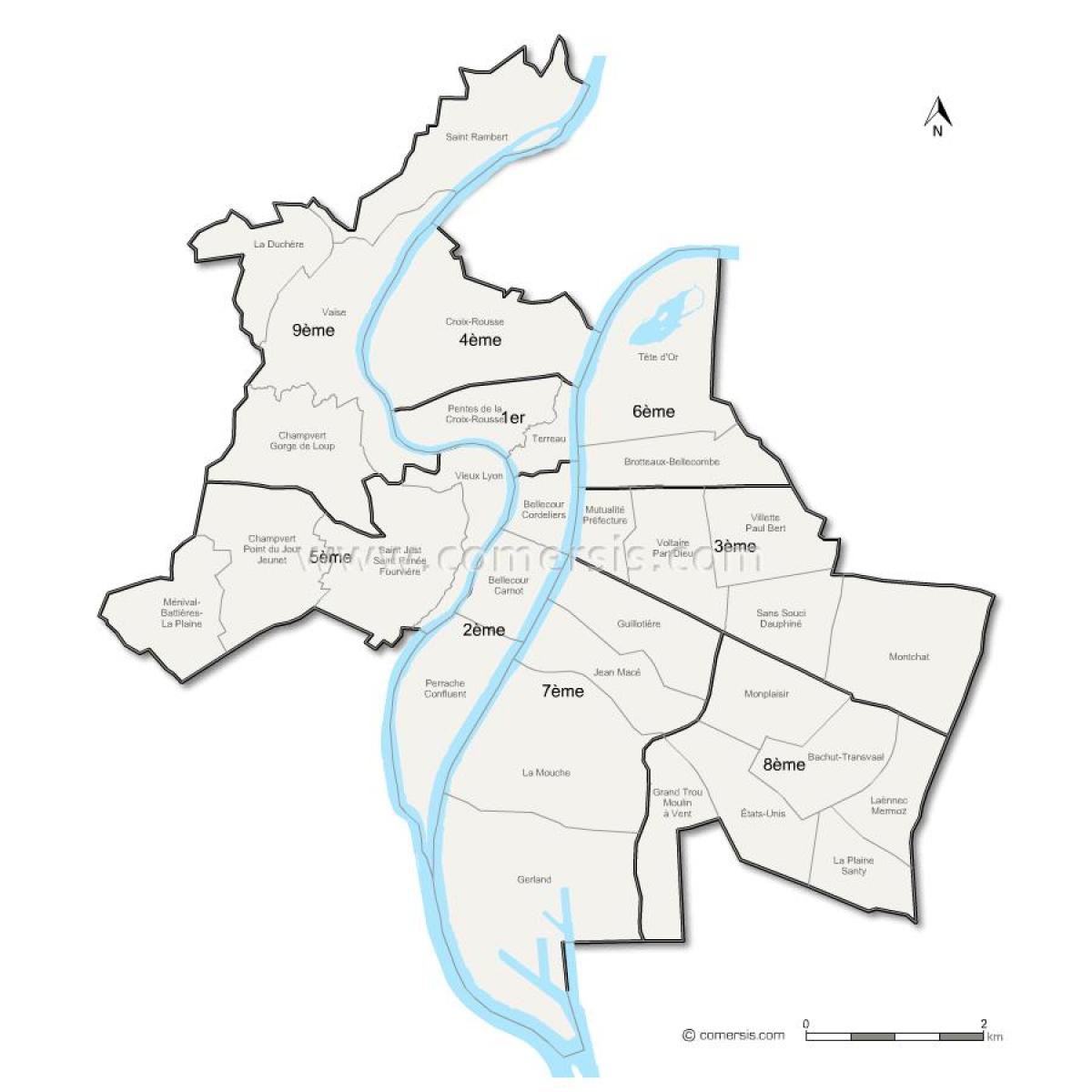 Karte von Lyon arrondissement